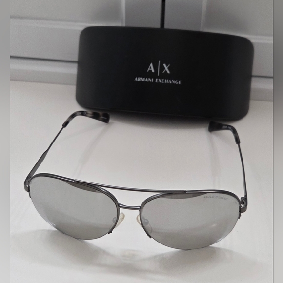 Armani Exchange A|X Mirrored Aviator Sunglasses Silver Frame w/ Case - Picture 2 of 7